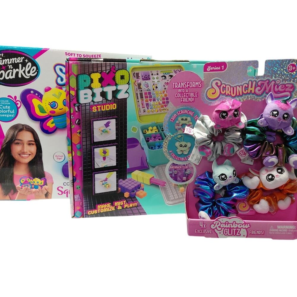 3 Pc Bundle ScrunchMiez 4 pk 3Pc Cra-Z-Squeezies Pixobitz Studio 500 Beads